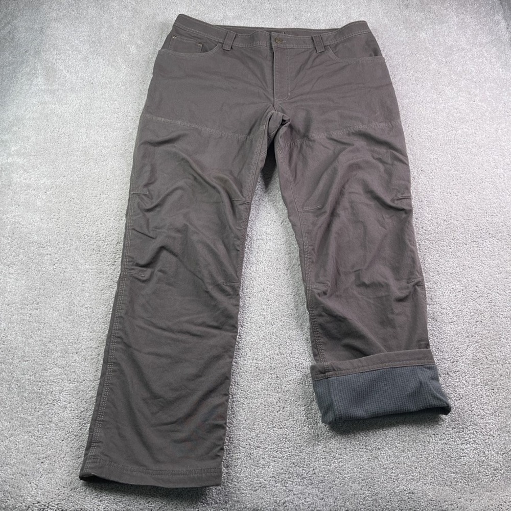 LL Bean Pants Men 38x32 Brown Stretch Canvas Riverton Waffle Fleece Lined Rugged